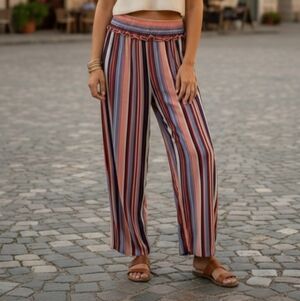 [Urban Heritage] Made In India- PALAZZO/ WIDE LEG PANTS-Multi Colour Stripes Med